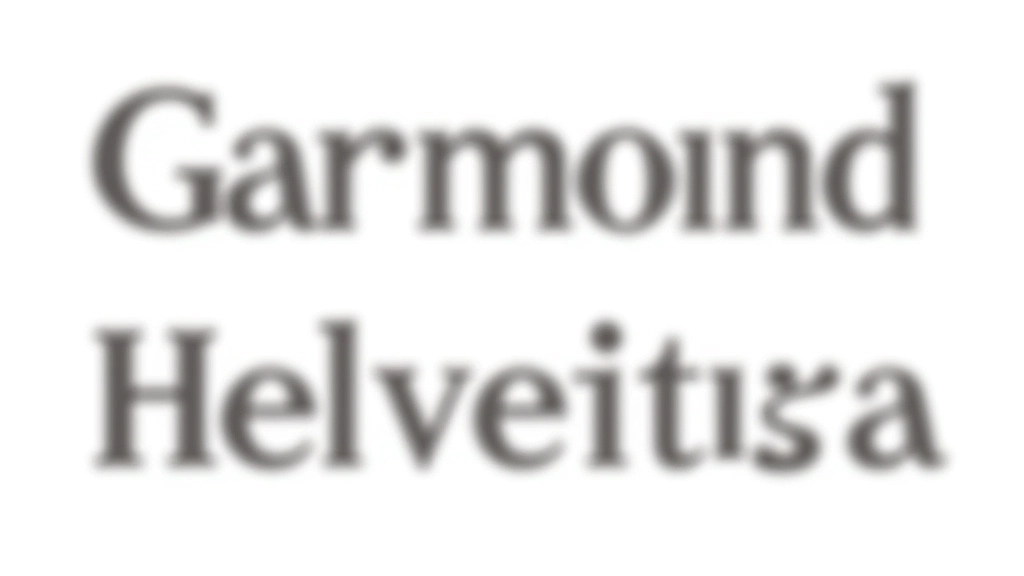 Garamond serifinis šriftas šalia Helvetica be serifų šrifto, rodantis jų vizualinį kontrastą